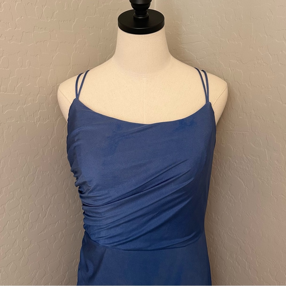 🔴FINAL CLEARANCE NEW JOVANI SZ 14 BLUE FRONT SLIT FORMAL EVENING GOWN DAMAGED - Picture 3 of 16